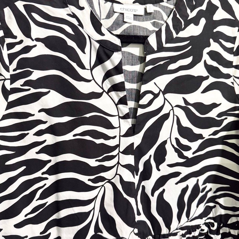Chico's Poplin Palm Print Dress in Black Size 12 100% Cotton - Picture 7 of 9